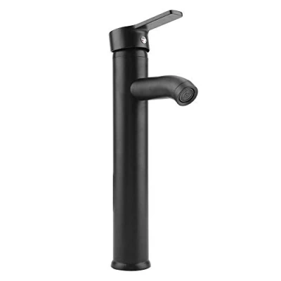 Immagine di Rubinetto Bagno Lavabo Alto, in Acciaio Inossidabile, Fredda e Calda Regolabile Rubinetto, Miscelatore per Alto Lavandino (Nero Opaco)