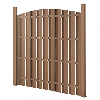 Immagine di NEU.HOLZ Steccato ad Arco per Giardino Staccionata con Doghe e 2 Colonne in WPC Legno Composito Recinzione a Forma Curva Base Acciaio 185 x 193 cm Marrone