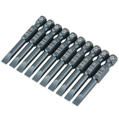 Immagine di 10Pcs 50mm Set di Punte Cacciavite a Taglio, Testa Piatta Magnetica 1/4 Pollice con Gambo Esagonale, Acciaio Legato S2 H6.3 x 50 SL5m