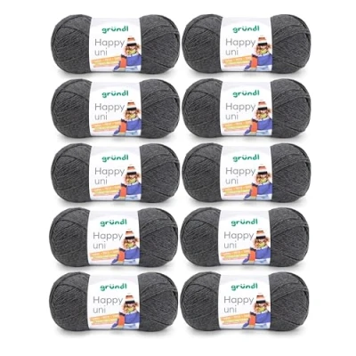 Immagine di Gründl Happy Uni (Filato per Maglieria e Uncinetto con Carattere Simile alla Lana in 100% poliacrilico, Anti Pilling, 100 g / 250 m, Dimensioni dell&#039;ago: 4 5, 10 x g), Antracite