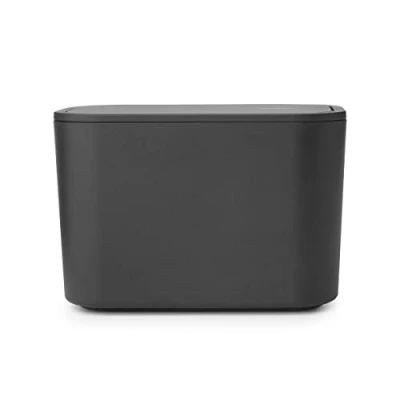 Immagine di Brabantia Mindset Contenitore per Rifiuti Ideale di Piccole Dimensioni Coperchio Basculante Rimovibile Antigraffio Resistente alla Corrosione Dark Grey 8.5 x 15 10 cm