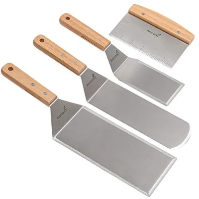 Immagine di in acciaio inossidabile spatola set Teppaniyaki Spatlas Piastra raschietto piatto hamburger Turner Ideale per utensili barbecue ghisa, piatto, accessori metallo
