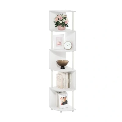 Immagine di Furinno Econ Libreria angolare a zigzag 5 ripiani, scaffale per libri, Bianco/Bianco