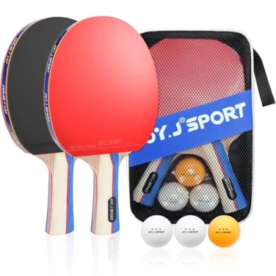 Immagine di 2 Racchetta Ping Pong, Racchette Pong Professionale, Set da Maniglia Antiscivolo Svasata Spugna ad Alta Elasticità 2mm Lama in Legno di Pioppo a 7 Strati
