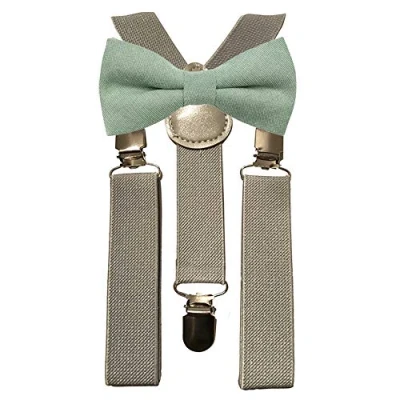 Immagine di Set papillon e bretelle grigie per bambini, Verde salvia, Bow Tie: Length 10cm, width 5cm