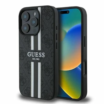 Immagine di CG Mobile Guess GUHMP16LP4RPSK Custodia rigida per iPhone 16 Pro 6,3&quot;, motivo a righe stampate 4G, colore: Nero