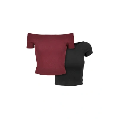 Immagine di Urban Classics OFF Shoulder 2PACK Tshirt basic, Donna, Taglia: Small, Redwine black