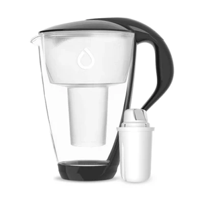 Immagine di Dafi filtro dell&#039;acqua in vetro con classico, cristallo LED, 2 l, colore nero, caraffa per acqua al carbone attivo, acqua, vetro, contro calcare, cloro, BPA Fre