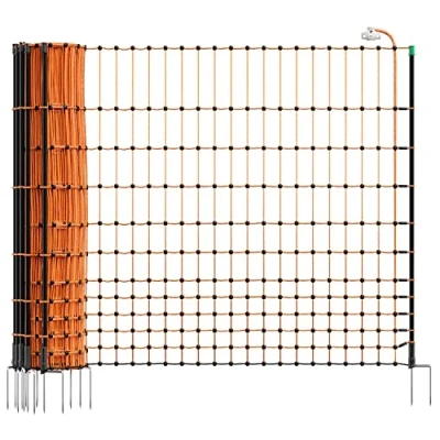 Immagine di VOSS.farming Rete per pollame, recinzioni elettrificabili farmNET 50 m, Altezza 112 cm, a Punta Doppia, 16 Pali, Colore Arancione