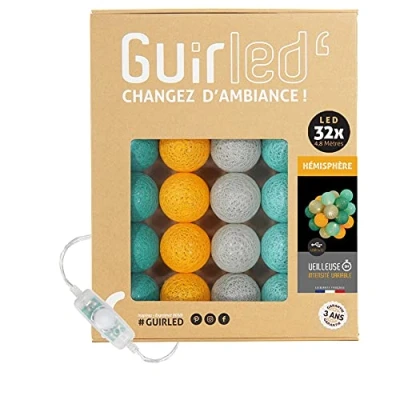 Immagine di GuirLED Guirlanda luminosa con sfere di cotone LED USB Luce notturna per bambini, 2 ore, adattatore alimentazione doppia A incluso, 3 intensità 32 3,2 m Emisfero