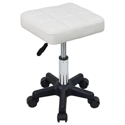 Immagine di FURWOO Sgabello girevole quadrato con ruote PU Leahter rotante altezza regolabile per Spa Salon Massaggio Bianco