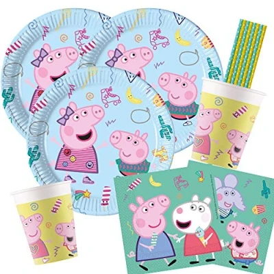 Immagine di procos/Hobbyfun Set da 44 pezzi Peppa Pig Piatti bicchieri tovaglioli cannucce per 8 bambini