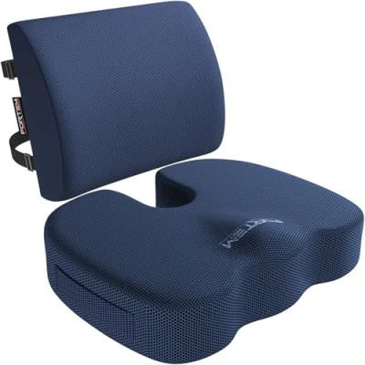 Immagine di FORTEM Cuscino Sedia Ufficio, Lombare Ufficio y Auto, per da Scrivania, Ergonomico in Memory Foam, Antiscivolo Seduta e Schienale Gaming, Cedile Auto