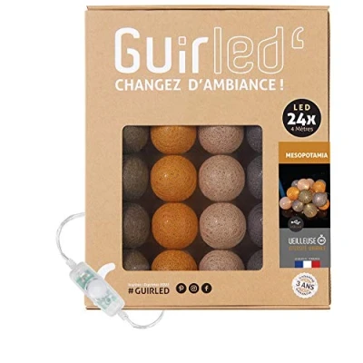Immagine di GuirLED Guirlanda luminoso a LED per batuffoli di cotone USB Luce notturna bambini 2h Alimentatore doppio 2A incluso 3 intensità 24 sfere 2,4m Mesopotamia
