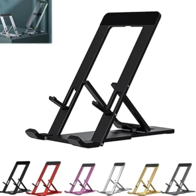 Immagine di VIUXL Folding Bracket, New 2024 Fashion Bracket for Phone, Foldable Aluminum Desktop Phone Stand, Portable Applicable to all (Black)