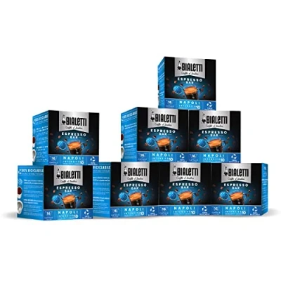 Immagine di Bialetti Caffè D&#039;Italia, Multipack 128 Capsule, 8 Box Da 16 Napoli, Intensità 10, Compatibili con Macchine sistema chiuso, 100% Alluminio