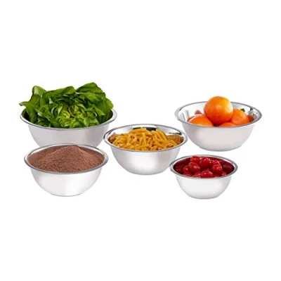 Immagine di Relaxdays Set di Ciotole da Cucina, 5 Accessori, in Acciaio Inox, Insalatiere Impilabili per Cucinare e Servire, Argento