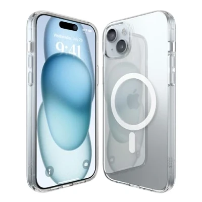 Immagine di elago Cover Magnetica Trasparente Ibrida Custodia Compatibile con iPhone 15 Plus Case (6.7&quot;), MagSafe, PC + TPU, Protezione di Cadute Grado Militare USA, Ingiallimento Ridotto