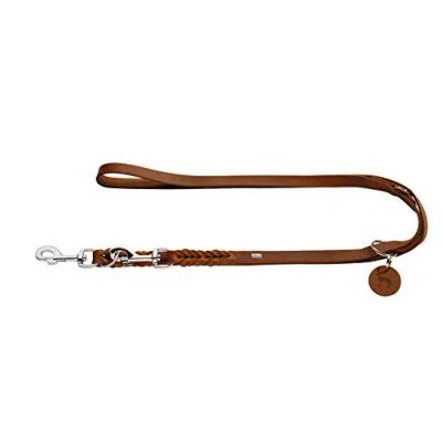 Immagine di HUNTER SOLID EDUCATION Guinzaglio regolabile in pelle intrecciata resistente, morbido, 1,8 x 200 cm, cognac