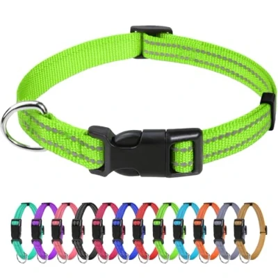 Immagine di TagME Collare per Cani in Nylon Riflettente, Fibbia Staccabile Durevole, Collari Di Sicurezza Regolabili Taglia Piccola, Verde, Larghezza 1.5 cm