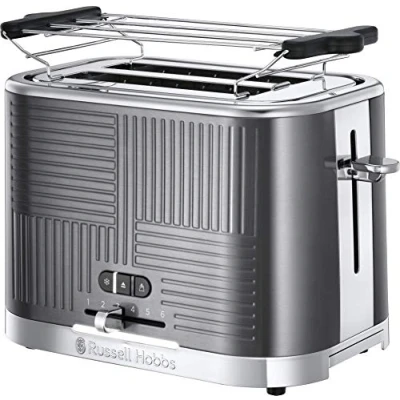 Immagine di Russell Hobbs Tostapane 2 Fette Acciaio InoX color Grigio; Scomparti per toast extra large; 6 livelli di doratura; Funzione scongelamento; tecnologia rapido, 1640 W, Geo 25250 56