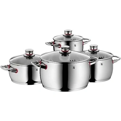 Immagine di WMF Quality One Set di pentole Induzione e Gas in Acciaio Inox 18/10 Cromargan, manici Cool+, 4 pezzi, Fondo Transtherm Triplo Strato, Batteria con coperchi