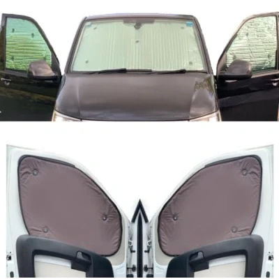 Immagine di Parasole Parabrezza Auto Interno Compatibile con Renault Trafic (2000 2014)(Set Anteriore) Dorso Marrone,Reversibile e Termico