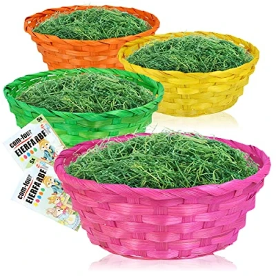 Immagine di com four® 4X cestini di Rafia Colorati e Colori delle Uova Come Decorazione per Pasqua Nido in Fantastici Cesto (Set 1 colorato)