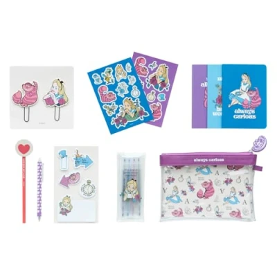 Immagine di Grupo Erik: Set Cancelleria Disney Alice Kit di con 3 Quaderni A6, Penna e Matita, 4 Evidenziatori, Clips, Note adesive, Stickers Astuccio nel Paese delle Meraviglie