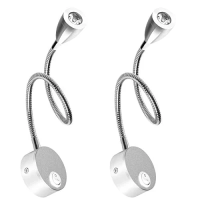 Immagine di LEDMO Lampada led da Lettura con 360 Braccio Flessibile 2 Pezzi, AC 85 265V 3W in Alluminio(Bianco Caldo)