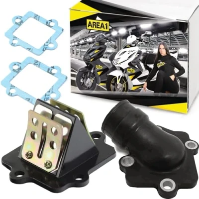 Immagine di Area1 Blocco membrana di ricambio + collettore aspirazione per Cina 2 tempi compatibile con Aerox Neos Jog, RS Ultima GT Union F10 F12 F15