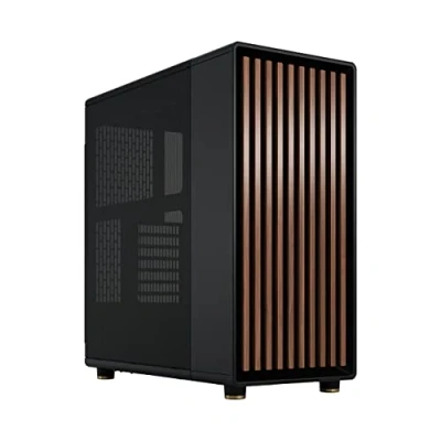 Immagine di Fractal design North Charcoal Black Wood Walnut front Mesh side panels Two 140mm Aspect PWM fans included Intuitive interior layout ATX Mid Tower PC Gaming Case
