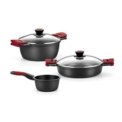 Immagine di BRA Premiere Batteria Ghisa Antiaderente Adatta per Qualsiasi Tipo di Cucine Anche Induzione, 3 Pezzi, Alluminio Fuso [Esclusiva Amazon]