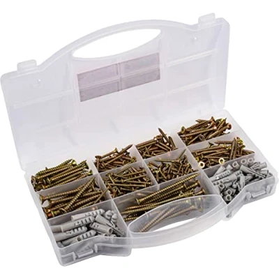 Immagine di Connex Assortimento di viti e tasselli universali, 580 pezzi, a testa svasata, filettatura completa zincata, set con tasselli, scatola assortimento, DP8500133