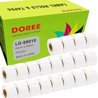 Immagine di DOREE 20 Rotoli 99010 etichette standard per indirizzo, 28 mm x 89 mm, compatibili con Dymo Labelwriter 4XL, 320, 330, 400, 450, 450 Duo, Turbo (130 etichette/rotoli)