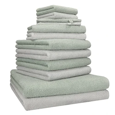 Immagine di Betz 12 pezzi set di ascuigamani BERLIN 100% cotone colore giada grigio argento