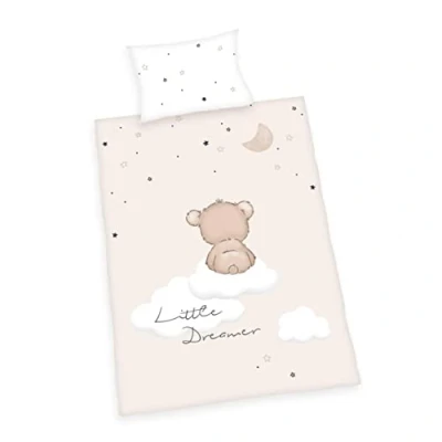 Immagine di Herding Set Biancheria da Letto, Little Dreamer, MADE IN GREEN by OEKO TEX, Federa 40 x 60 cm con Chiusura a Busta, Copripiumino 100 135 Cerniera, 100% Cotone Renforcé, Bianco/Beige