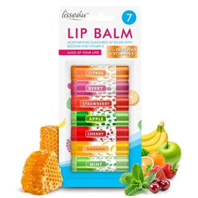 Immagine di Set di 7 balsami per labbra aromatizzati con cera d&#039;api e vitamina E, balsamo le idratante, protegge idrata, in d&#039;api, labbra,