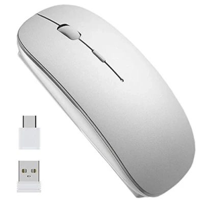 Immagine di EasyULT Mouse Wireless 2.4G Ricaricabile, Senza Fili Silenzioso ed Ultrasottile con Nano Ricevitore, 1600DPI USB Portatile da Ottico per Notebook,PC,Laptop,MacBook(Argento)