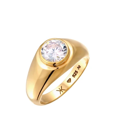 Immagine di Kuzzoi Anello da uomo in argento 925 con zirconi placcati oro 24 carati, pietra per l&#039;uomo, misura 60 66, 0608232924, 54, Gemma, Zirconia cubica