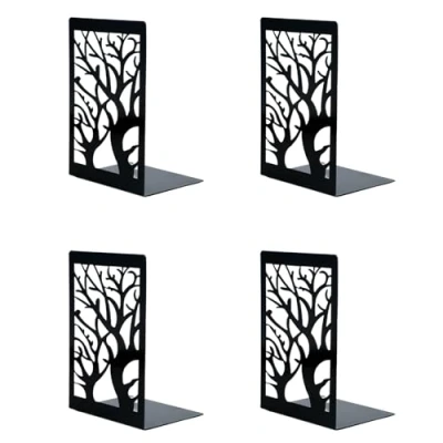 Immagine di Wenrescry 2 Coppie Ferma Libri per Libreria Reggi con Piedini Antiscivolo, Scuola, Casa e Ufficio (Set di 4 pezzi)