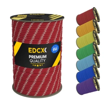 Immagine di EdcX 4mm Nylon Paracord 550 100m (330 Piedi) Tipo III, Corda 100% Nylon, 7 Fili, in Tinta Unita (Reflective Red, 100 m)