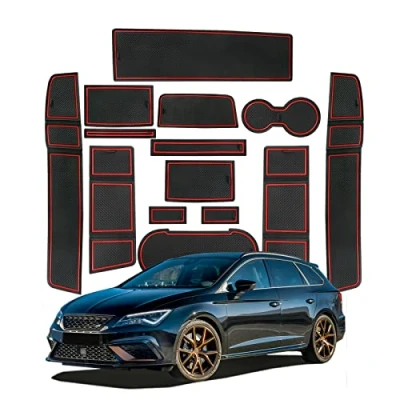Immagine di SHAOHAO Tappetini Compatibile con SEAT Leon Cupra 5F MK3 2017 2020 Anti polvere Antiscivolo Supporto tazza interno AntiGraffio in Gomma per Interni Accessori tappetino (rosso)