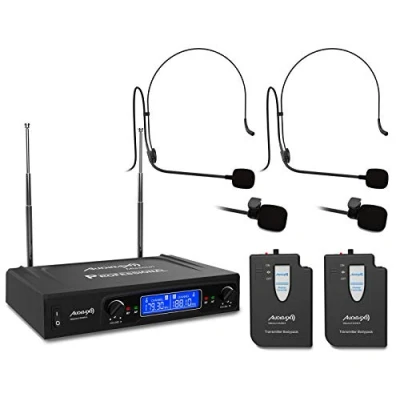 Immagine di Audibax Missouri 2500 A Sistema Microfonico Wireless VHF Doppio Lavalier Microfoni Madonna in Frequenza con Indicatori RF/AF Connettori di Uscita XLR e Ausiliaria