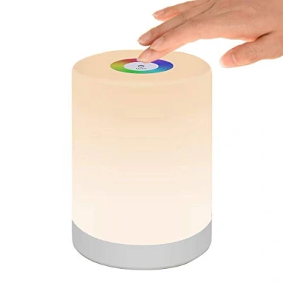 Immagine di Luce Notturna LED, Lampada da Comodino Intelligente, Controllo Tattile, Dimmerabile, USB Ricaricabile, Portatile, Colore che Cambia RGB per Bambini, Camera Letto, Campeggio, ABS (Bianco Caldo)