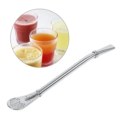 Immagine di Cucchiaio Filtrato per Cannuccia, Cannuccia Lavabile Yerba Mate Tè Cannucce Filtro in Acciaio Inossidabile Argento