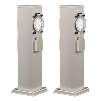 Immagine di ledscom.de 2 pz. presa da giardino a colonna POLLY per esterni, IP44, timer/timer, 3 vie, acciaio inox, angolare, 38 cm