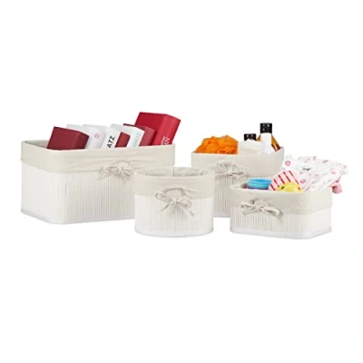 Immagine di Relaxdays Set da 8 Cestini Portaoggetti, Contenitori Salvaspazio in bambù per Armadio e Scaffali, Box Multiuso, Bianco