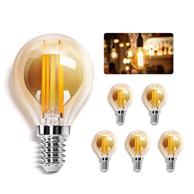 Immagine di Aigostar Edison Lampadine LED E14, Luce Calda 2200K,4W(equivalente a 37W),400LM,Lampadine di Filamento G45,Lampade Decorativa Retrò per Bar Caffè Hotel, 5 Pezzo