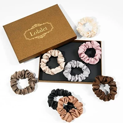 Immagine di Lolalet Scrunchies per Capelli Seta 8 Pezzi, Elastici Donna Ragazze Stile A